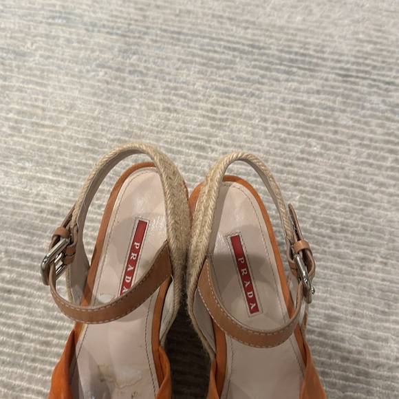 Prada suede wedge platform with cork and woven straw - Picture 4 of 7